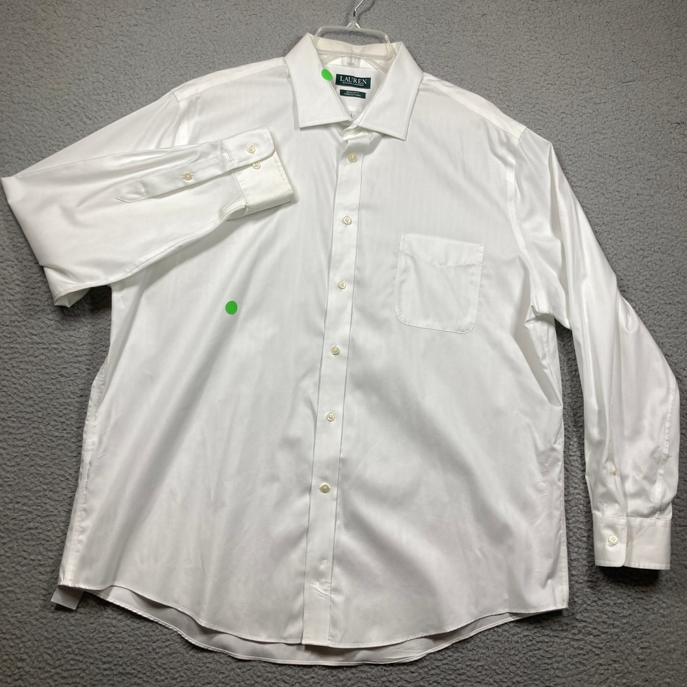 Lauren Ralph Lauren Dress Shirt Mens 2XL White Herringbone Stretch Regular FLAWS - Picture 2 of 11